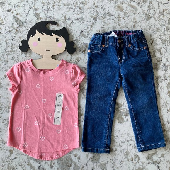 NWT heart tee and dark wash jeans 2T